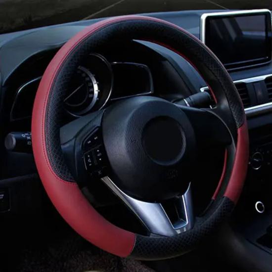 

Чехол на руль автомобиля, чехол из искусственной кожи, удобная ручка, стандартный, 38 см, противоскользящие автомобильные аксессуары, прямые продажи с фабрики темно-красного