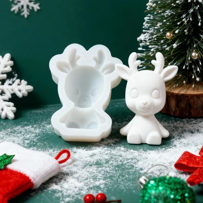 1-10PCS Christmas Elk Plaster Aromatherapy Candle Silicone Mold DIY Handmade Soap Car Vent Clip Crafts Home Fragrance Decor