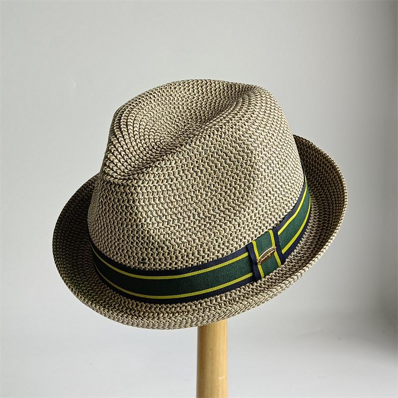Men's Pork Pie Hat Vintage British Trilby Straw Hat Fedora Breathable Beach Sun Hat Handwoven Straw Panama Hat Cuban Travel Cap
