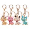 Keychain Pendant 3D Cartoon Cat Design Sparkling Rhinestones Inlaid Key Chain with Lobster Clasp Key Ring Bags Accessories