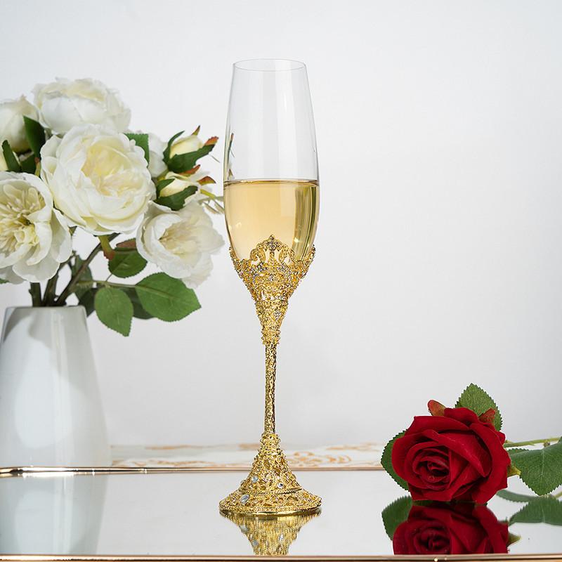 2 pezzi Flute da champagne in cristallo argentato Bicchieri da sposa per sposa Sposo Coppe da brindisi in oro rosa Set regalo per coppie Fidanzamento