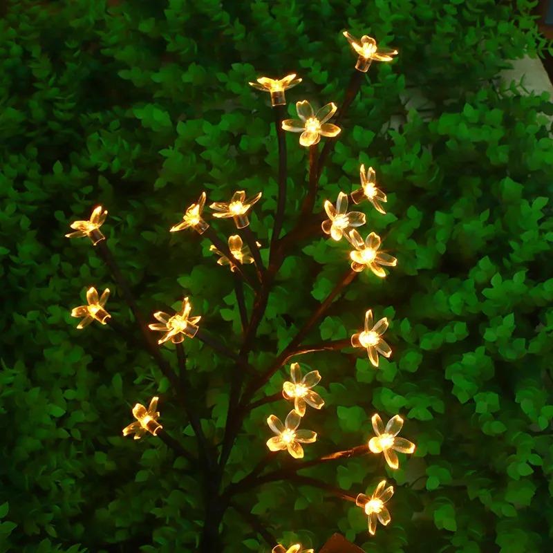 Solar Cherry Blossom Tree Light Outdoor Waterproof Garden Stake Lamp for Lawn Patio Aisle Ambient Landscape Decoration