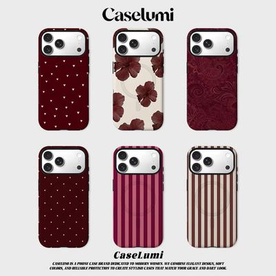 CoqueLumi Pare-chocs Mat pour Magsafe Coque pour IPhone 17 16 15 14 Plus 13 Pro Max Anti-choc Rigide PC Coque Cœurs Bordeaux