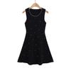 2025 Autumn French Chic Sleeveless Knit Dress with Studs and Rhinestones
