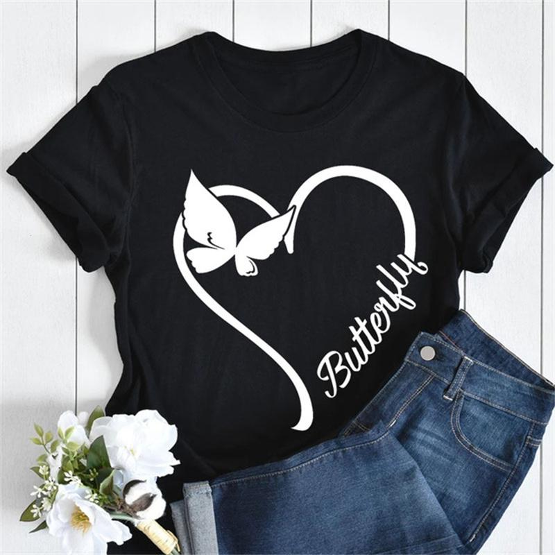 Nové dámské tričko Módní MÁMA Motýl Květinový potisk Tričko Ležérní topy s krátkým rukávem Tričko Dámská trička 90. léta Dámské tričko