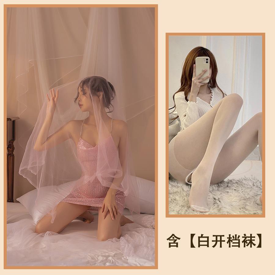 Sexy Underwear, Sexy Glitter, Slim-fit Hip-wrapped Dress, Neck Temptation, Low-cut Chain, Cross Halter.