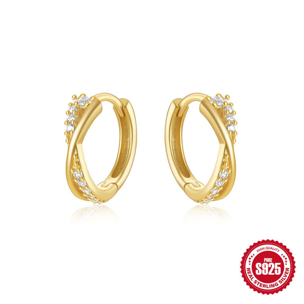S925 Sterling Silver Personality Diamond Set Love Chain Glossy Luxury Earrings Ear Buckles Earrings Huggie Hoops
