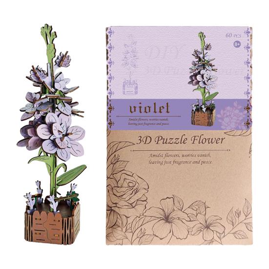3D Wooden Flower Puzzle Kit for Adults DIY Botanical Bouquet Building Set Wood Sunflower/Rose Floral Craft Kit for Stress Relief Housewarming Gifts