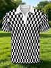 [Printed Design – Not Textured] Classic Black and White Checkerboard Geometric Print Men's Polo Shirt, Smooth Streetwear Vacation Daily Top