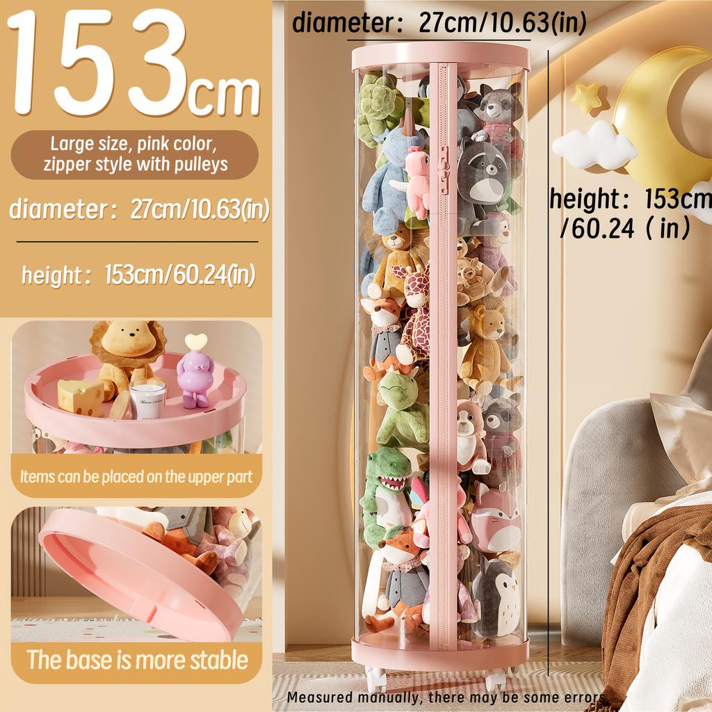 Transparent Storage Box Put Dolls Plush Toys Storage Cylinder with Lid|Perfect for Christmas & Halloween Decor|All-Round Display