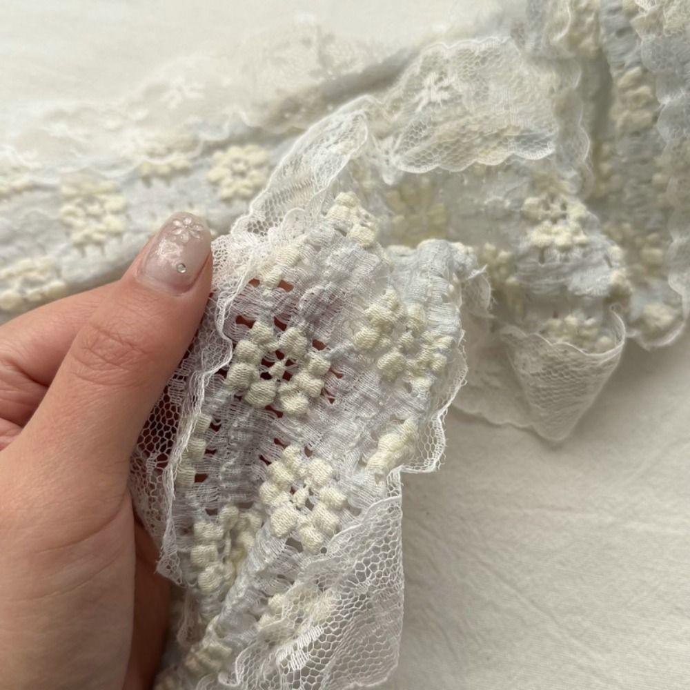 White Beige Lace Neck Scarf Flower Ribbon Headband Trendy Photo-Ready Shawl  Spring Summer