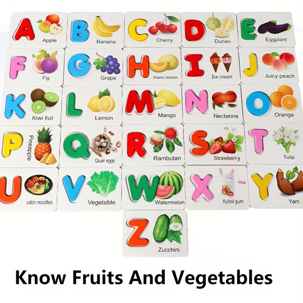 Hölzerne Alphabet-Karteikarten für Kinder, Lernspielzeug, perfektes Vorschulgeschenk und Lernspiel für Kinder.