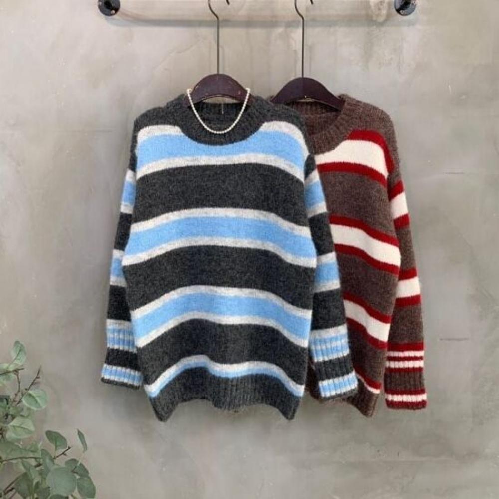 C S In The Room patCh Wool Stripe overSized Long Sleeve Knit 2Color C