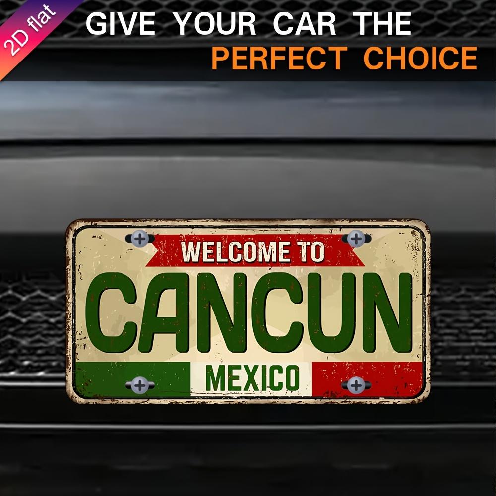 Aluminum Metal License Plate Wall Decor - UV Printed  Cancun Mexico Design with Green/Red/White Stripes,  Indoor/Outdoor Holiday