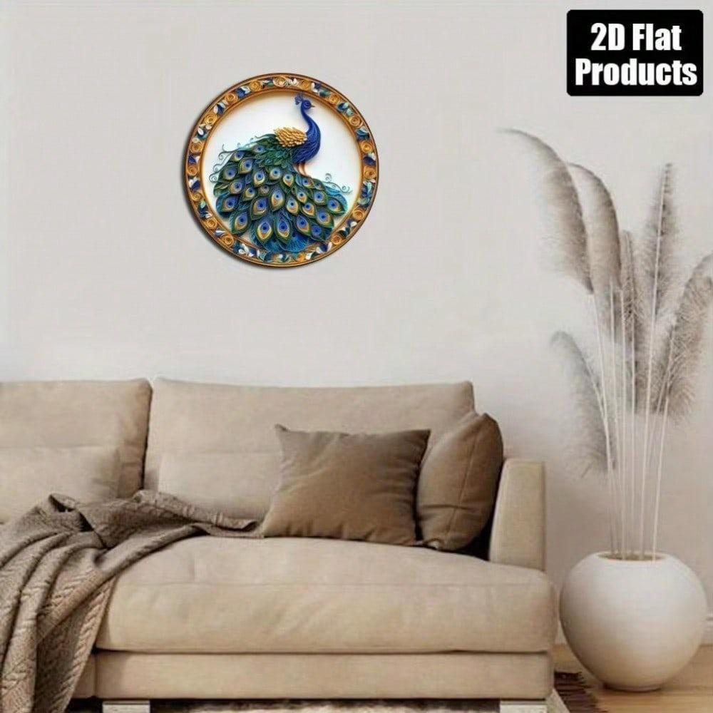Metal Peacock Wall Art Blue Gold Home Decor Handmade Craft Ornament