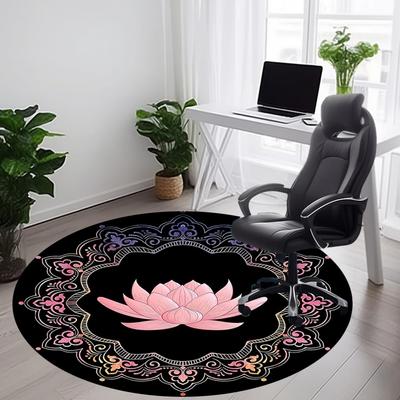 1pc Lotus Mandala Pattern Chair Carpet for Office, Round Non Slip Durable Large Size Office Carpet, Suitable for Office