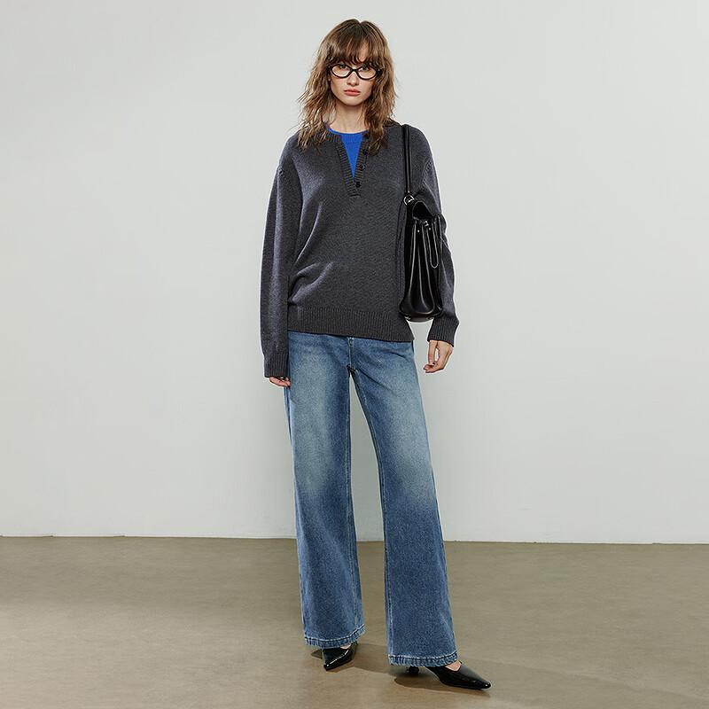 Women's Wool Blend Color-Block Fake Two-Piece Sweater