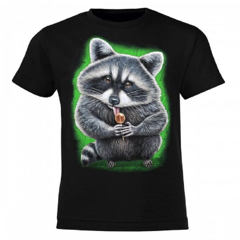 Raccoon Round Neck Black Oversized T-Shirt Fashion Casual Top Simple Style Streetwear Summer 3D Short Sleeve Men's T-Shirts