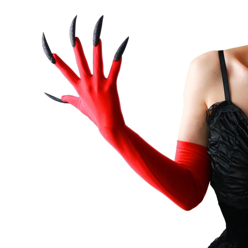 LYING Halloween Cosplay Gloves, Arm Covers with Claws, Demon Claws, Monster Gloves for Women, Dark Vampire, Devil, Ghost Costume Gloves with Black