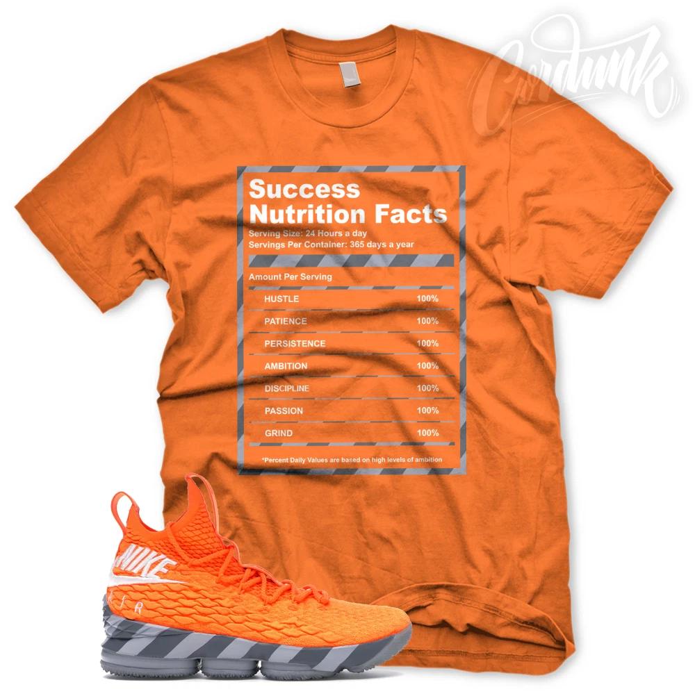 New SUCCESS FACTS T Shirt for Lebron 15 Orange Box Grey White S