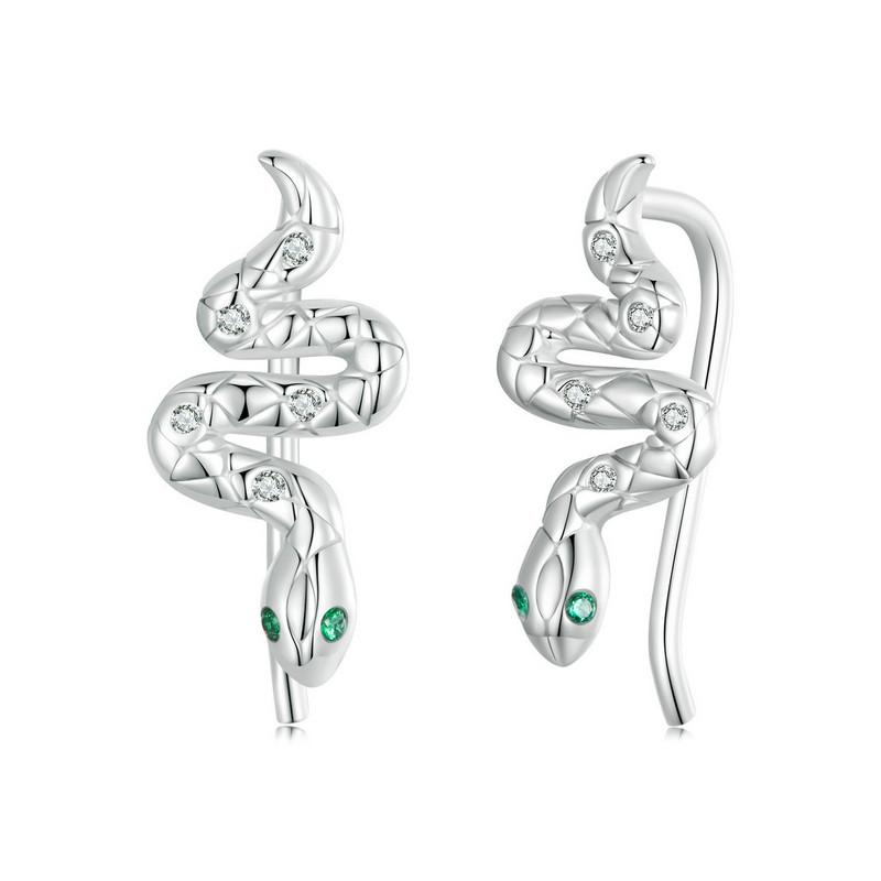 WOSTU 925 Sterling Silver Vintage Snake Ear Cuffs Ear Clip Earrings Shiny CZ Animal Ear Studs Party Wedding Jewelry Punk Gift
