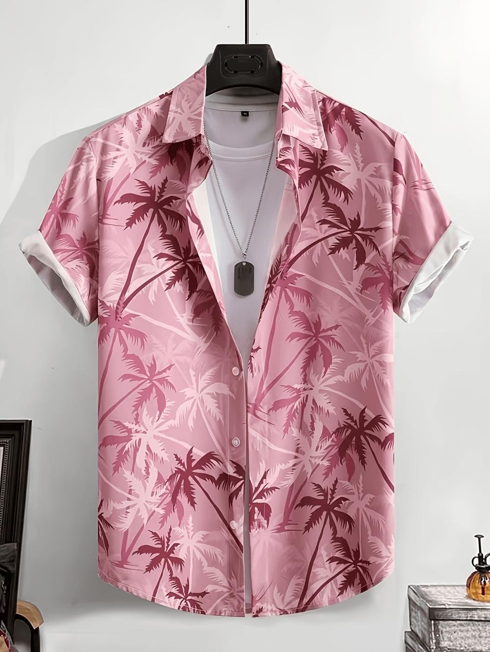 Coconut Tree Graphics Men s Fashion Short-Sleeved Shirts Lapel Shirt Summer Seaside Hawaiian Style 3D Print Shirt Men Clothing S