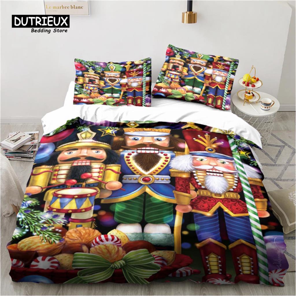 Cartoon Nutcracker Duvet Cover Set Christmas Tree Star Bedding Set Microfiber Royal Guarder Comforter Cover Twin King Queen Size Tool
