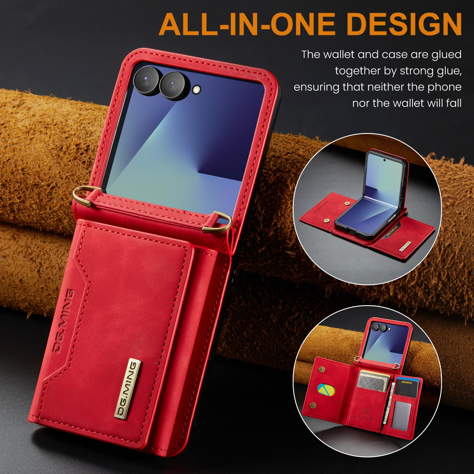 

Auto Leather Folding Phone Case for Samsung Galaxy Z Flip 7 Flip6 5 4 3 Big Hole Card Slot Bracket Wallet Hinge Protection Cover Galaxy Z Flip7 красный