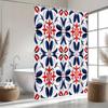 Mexican Folk Art Shower Curtain Red Blue Symmetrical Flowers On White Traditional Tile-Inspired Pattern For Boho Bathroom Decor