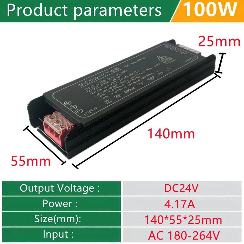 

AC180-264V Two-color segmented power supply Ultra Thin Lighting Transformers DC24V Dimmer 100W 200W 300W 400W For CCT Light Strip 24V 100W