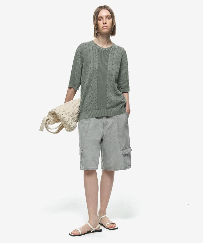Sekeonmonollogeu Washed Round Fisherman Cable Half Knit [Mint]_Sekt023Mint
