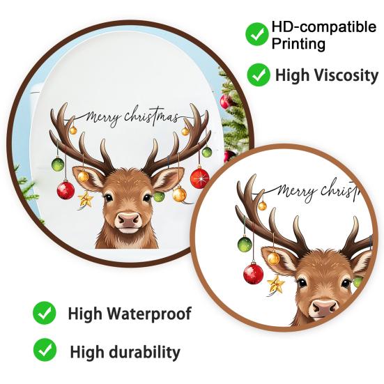 Festive Window Clings Christmas Elk Toilet Seat Cover Sticker, Cartoon Reindeer Lid Durable Waterproof Decals Decal, Self-Adhesive