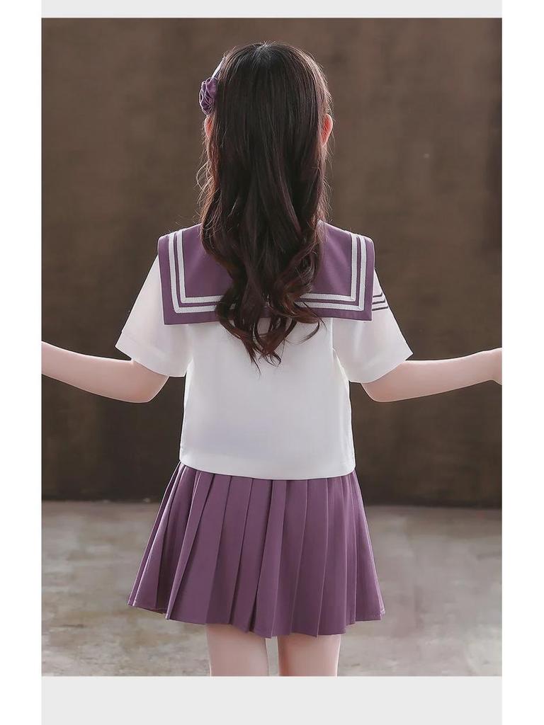 Girls' Japanese Navy Style Summer Sailor Suit: Short-Sleeved Skirt Uniform for Elementary School