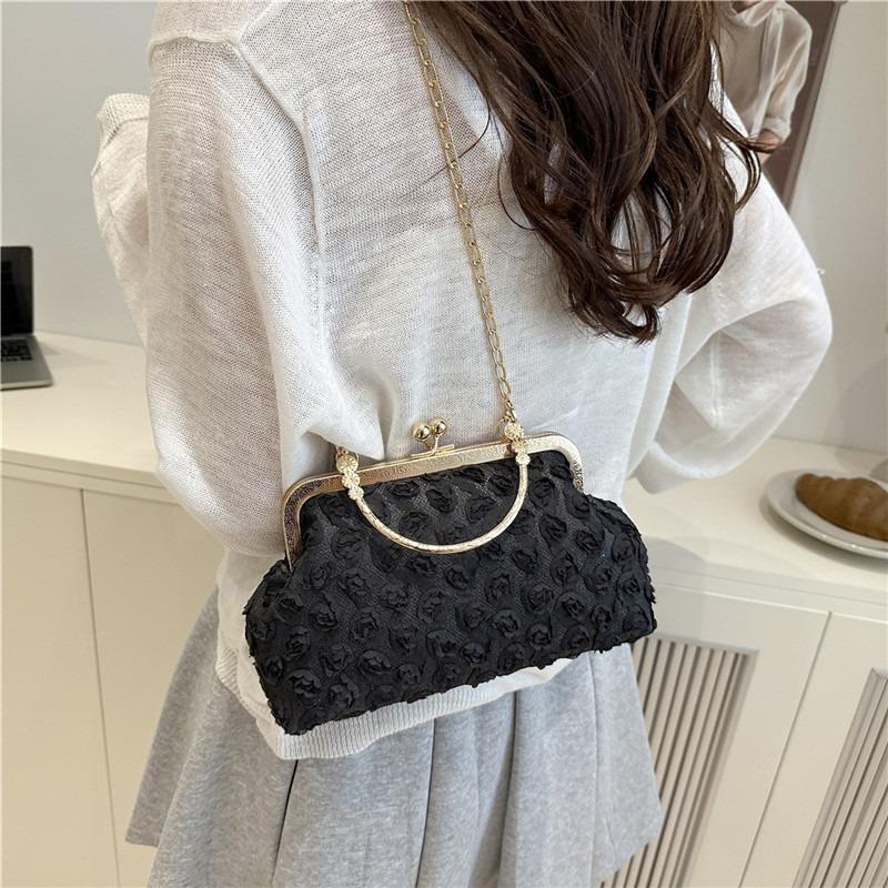 Chinese Cheongsam Bag, Dinner Bag, Mini Small Handbag, Oblique Span Texture Flower Chain Bag.