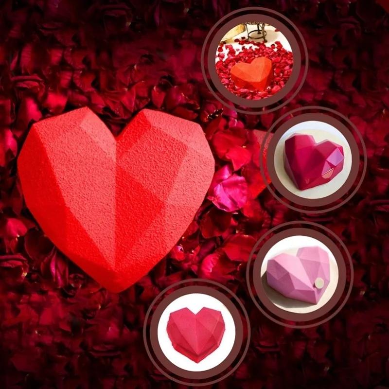 Herzförmige Silikon-Kuchenform, Silikon-Backform für Gebäck, 3D-Diamant-Herzform, Kuchen, Mousse, Schokolade, Silikon-Gebäckformen