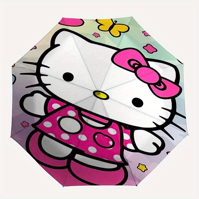Hello Kitty,Polka Dot Dress Automatic Folding Umbrella-Simple 8-Rib Design, Bright Cartoon Pattern, Durable Iron Frame, Suitable For Travel,