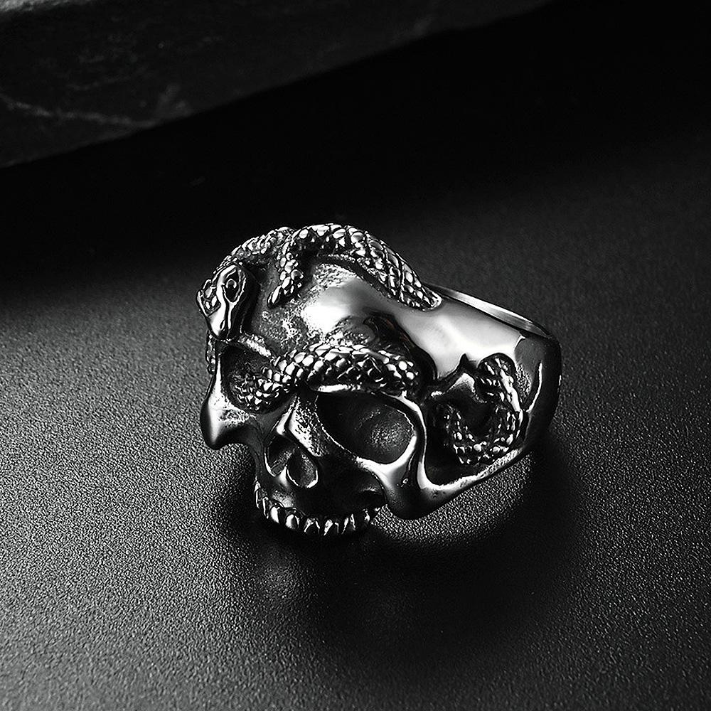 Gothic Stainless Steel Skull Snake Ring for Men Punk Hip Hop Steel/Gold Color Skull Rings Fashion Jewelry Gift Wholesale