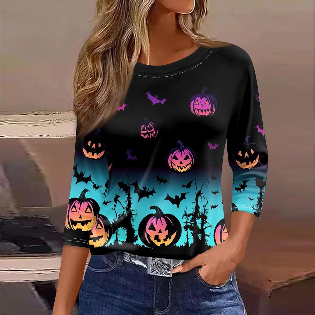 Women's T Shirt Tee Fashion Casual Round Neck 3/4 Sleeve Loose Printed T-Shirt Ladies Top