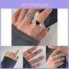 Elegant Korean Style Black And White Checkerboard Adjustable Ring For Women Fashion Accessory