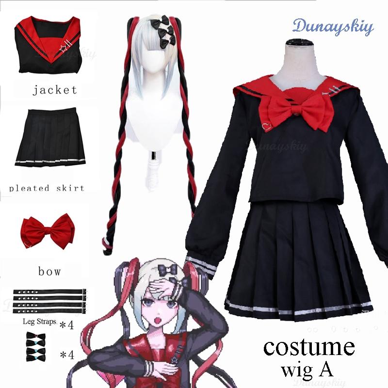 Needy Girl Overdose Black JK Cosplay Costume Wig Game Needy Girl Overdose Cosplay KAngel Black School Uniform Skirt Jirai Kei