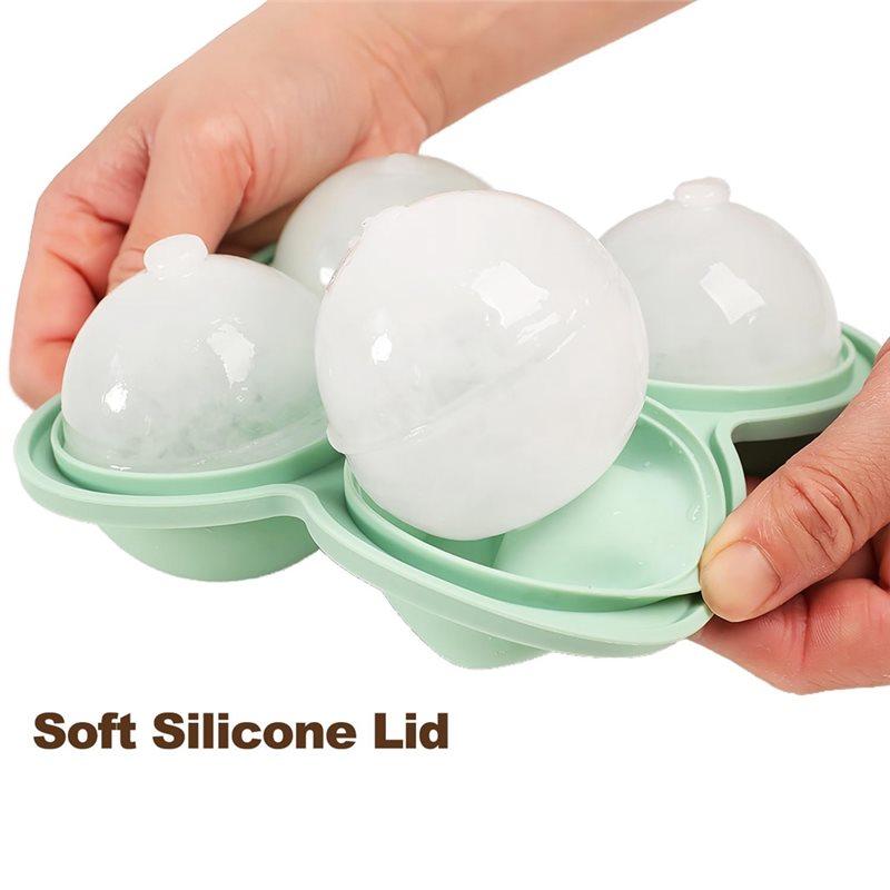 AT19-Ice Ball Silicone Mold 4-Cavity Round Ice Cube Tray Including Lid For Cocktails, Whiskey& More Perfect