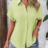Women's Cotton Shirt Short Sleeve Button Front Turn Down Collar Loose Fit Blouse
