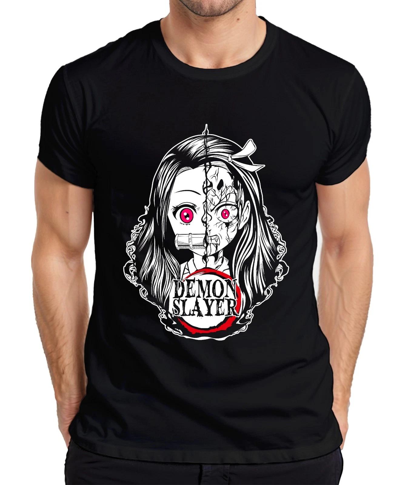 Demon Slayer Nezuko gespaltenes Gesicht Anime Horror Pink Augen Herren T-Shirt S