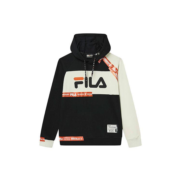 

FILA X MIHARA YASUHIRO Collaboration FW22 American Vintage Color Block Letter Print Casual Hoodie Men hoodies Black F11M233201F-BK L