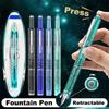 Press Fountain Pen with 5 Inks Cartridges 0.38mm Fine Tip Retractable Inks Pen Fountain Pen for Student Women Men