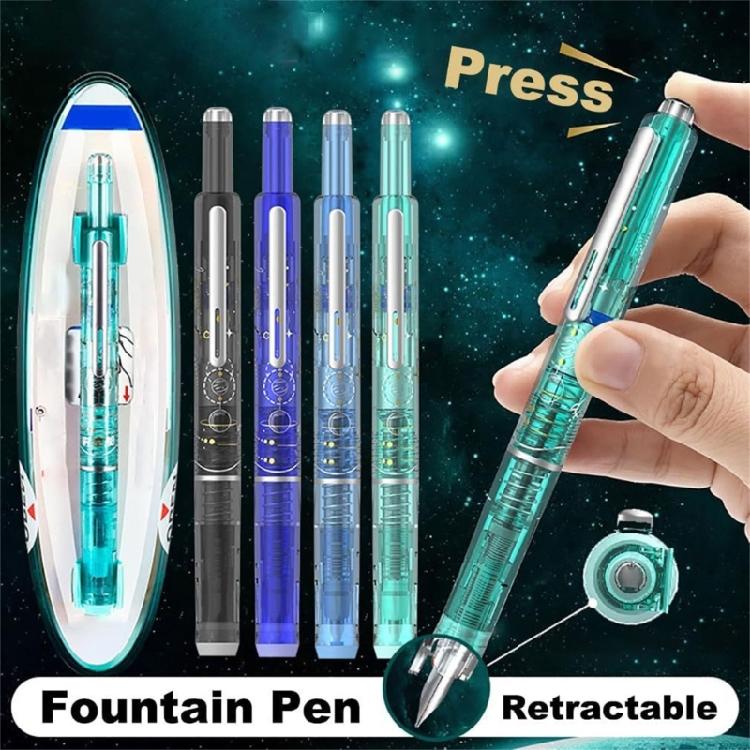 Press Fountain Pen with 5 Inks Cartridges 0.38mm Fine Tip Retractable Inks Pen Fountain Pen for Student Women Men