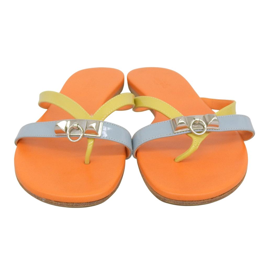 Great HERMES Sandals Orange Light Blue Yellow leather Women 36 Used
