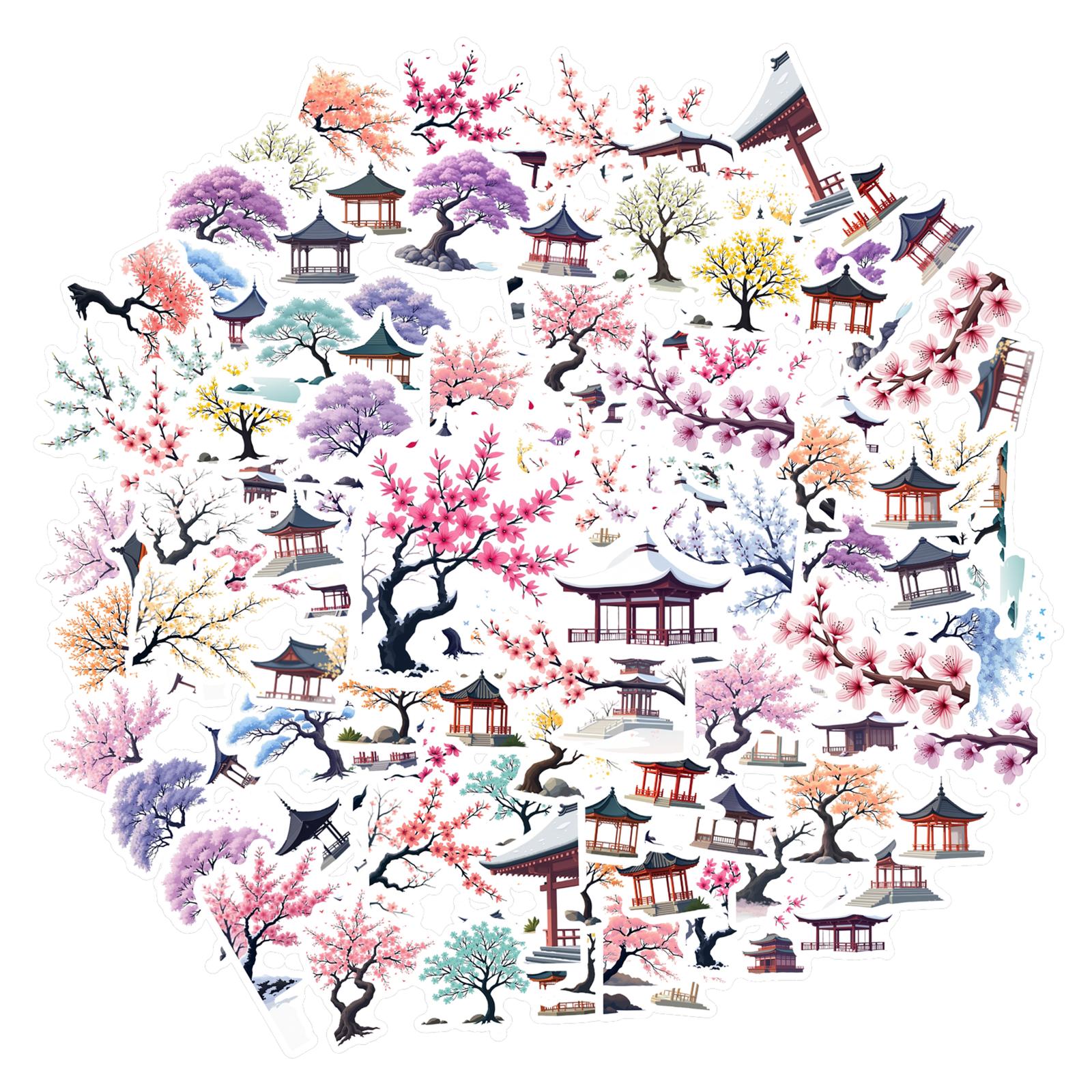

35pcs-50pcs Elegant Japanese Architecture Stickers Pastoral Nature Nature Stickers PVC Sticker For Laptop Motorcycle Luggage