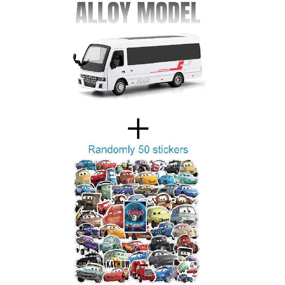 Scale 1:33 Coaster Business Bus Model Car Toy Music Light Pull Back Alloy Diecast MPV Vehicle Models Boys Ornament Collection