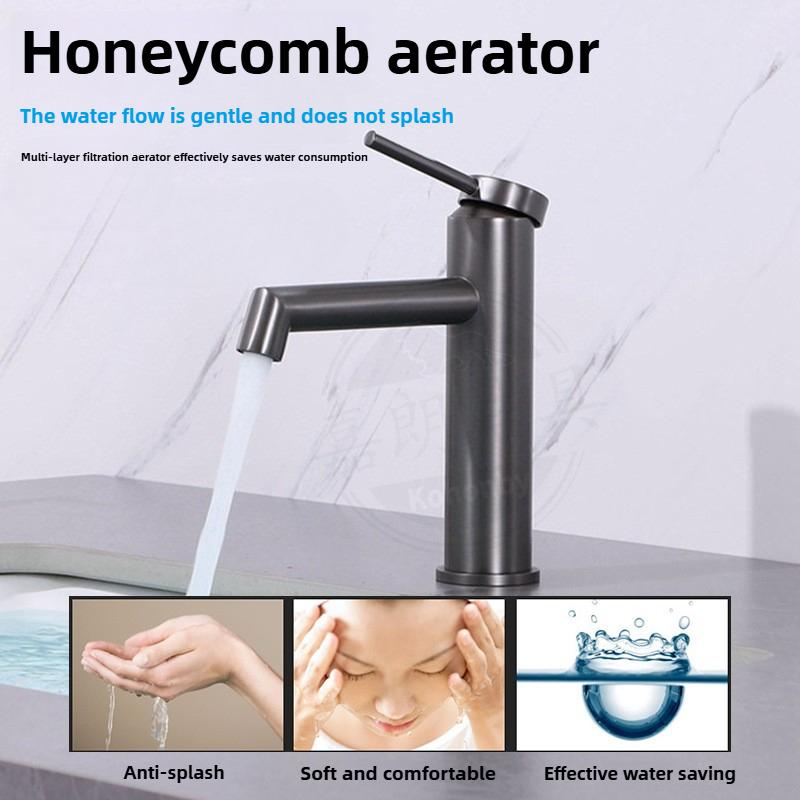 Schwarzer Badezimmer Heiß- und Kaltwasser-Mischbatterie Waschbeckenarmatur 304 Edelstahl Gezeichnetes Gold Deckmontierte Mischbatterie Spülbeckenhahn Wasserhahn